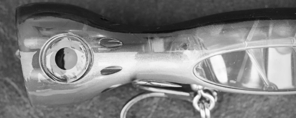Close-up of a fishing lure used for striped bass fishing on Lake Texoma