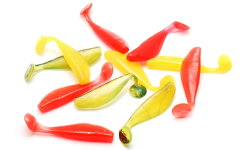 Soft plastic swimbaits and paddle tail lures used for Lake Texoma striped bass fishing.