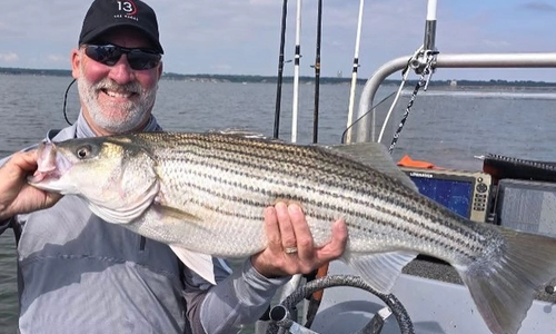 Assorted striper fishing jigging spoons and hard baits used for Lake Texoma striped bass fishing.
